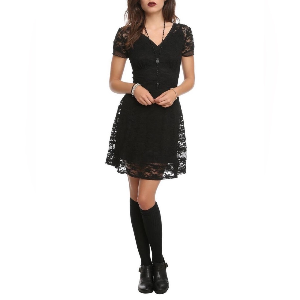 Goth Black Floral Lace Dress Sweetheart V-Neckline Royal Bones By Tripp Sz XXXL